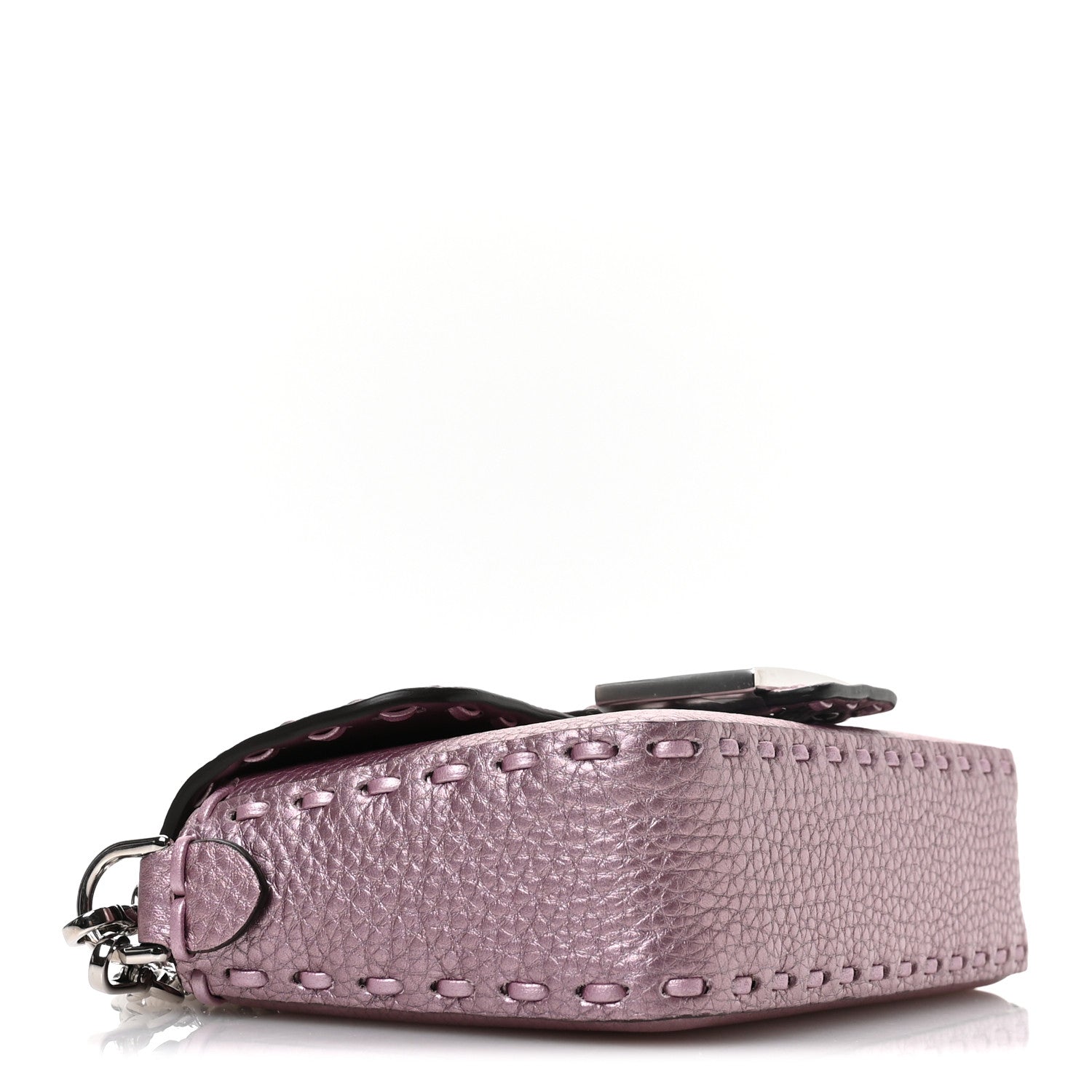 Metallic Cuoio Roma Sellerissima Nappa Sintetica Tape Stitch Mini Baguette Rosa Placca Argento