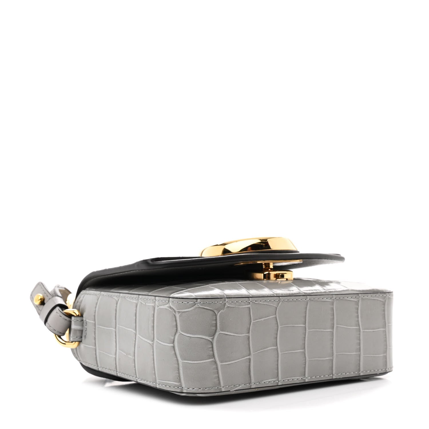 Calfskin Crocodile Embossed Mini C Bag Stormy Grey