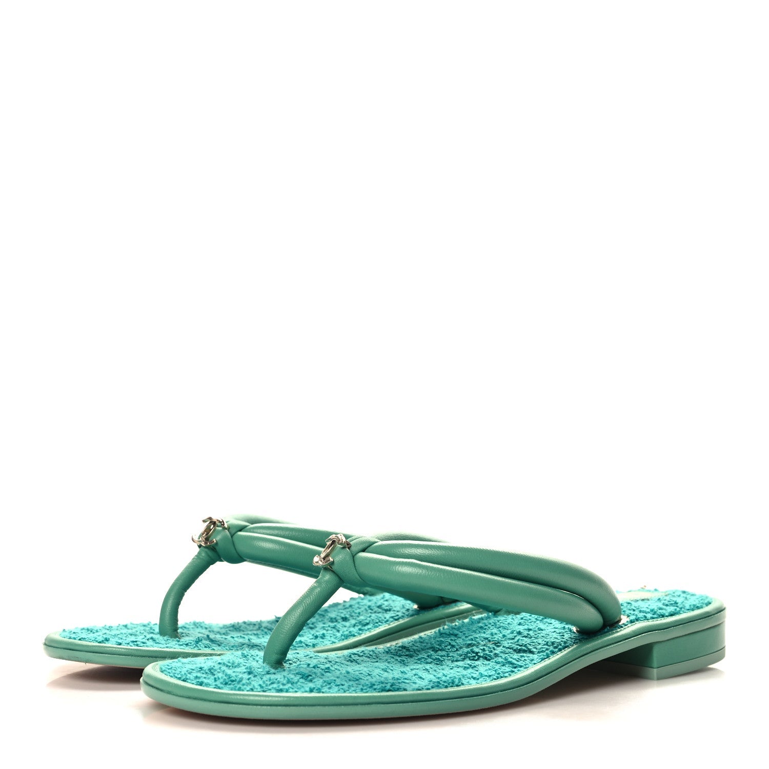 Lambskin Terry Cloth CC Thong Sandals 39 Green