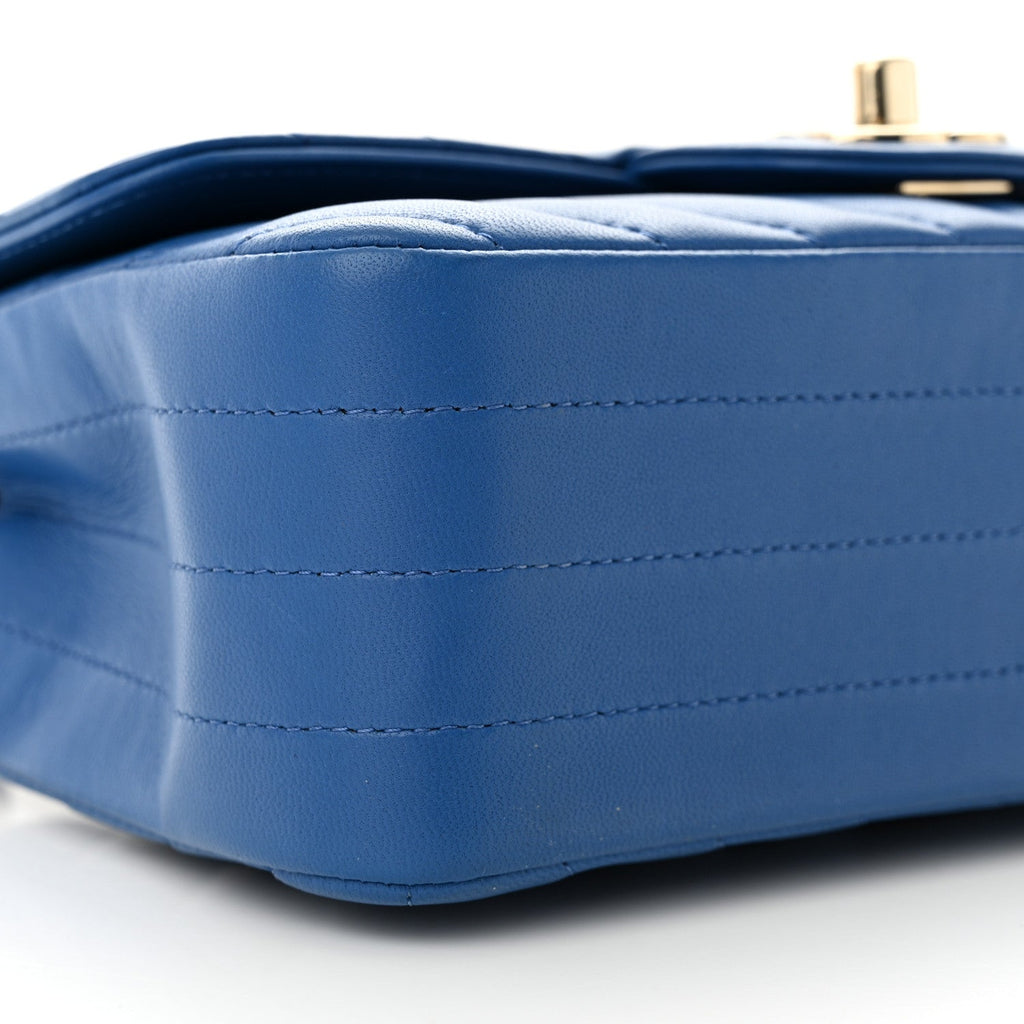 Lambskin Chevron Quilted Mini Rectangular Flap Blue