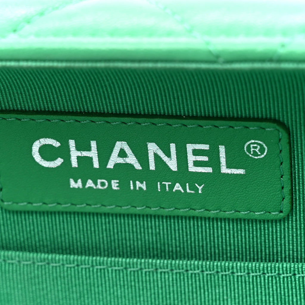 Quilted Lambskin Metal Bar Clutch Bag Green