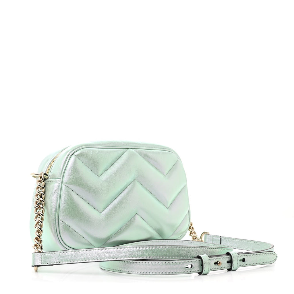 Iridescent Nappa Chevron Matelasse Small GG Marmont Chain Shoulder Bag Iridescent Salvy Green