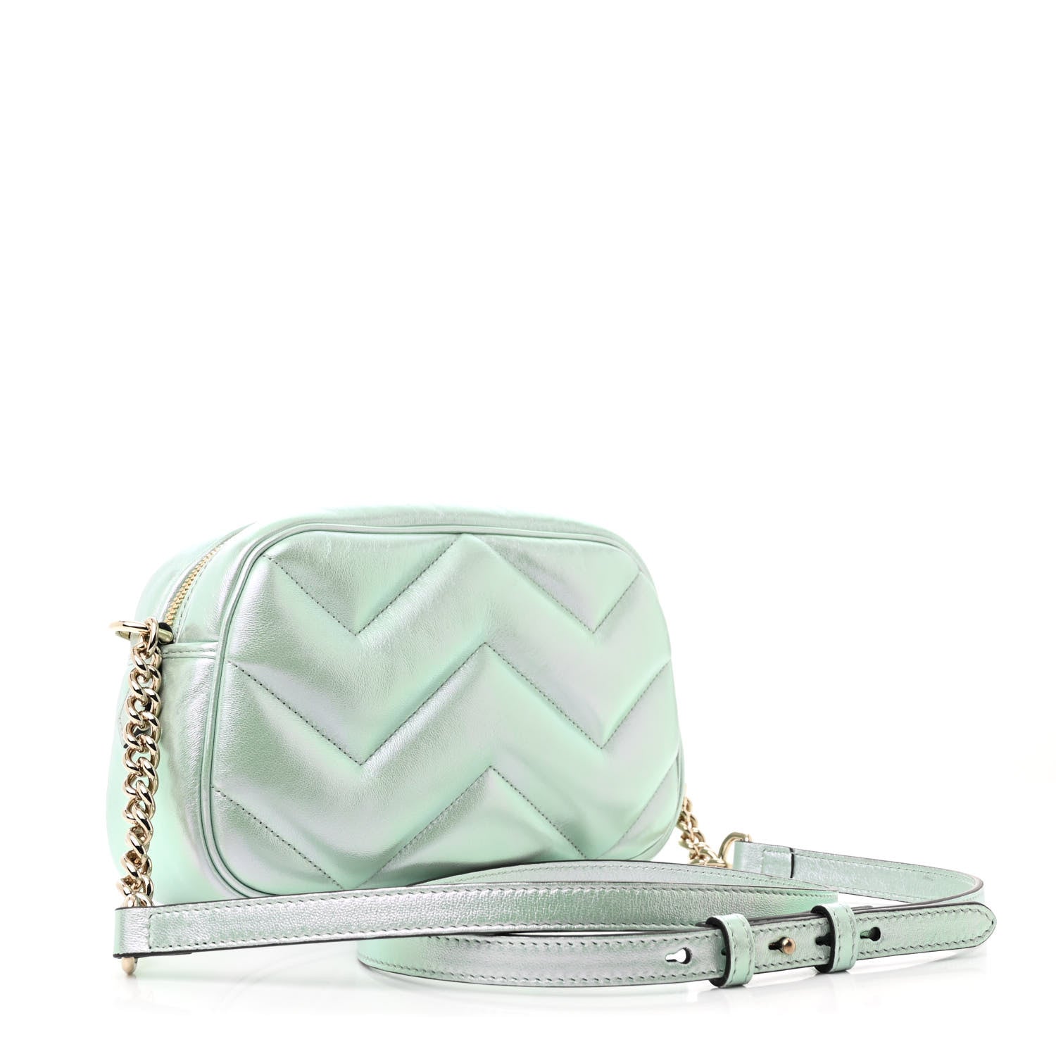 Iridescent Nappa Chevron Matelasse Small GG Marmont Chain Shoulder Bag Iridescent Salvy Green