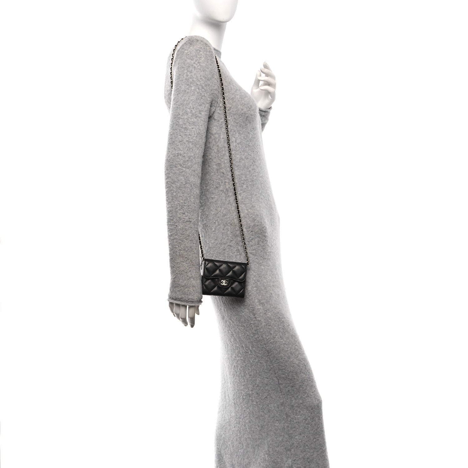 Caviar Quilted Flap  Holder On Chain Black