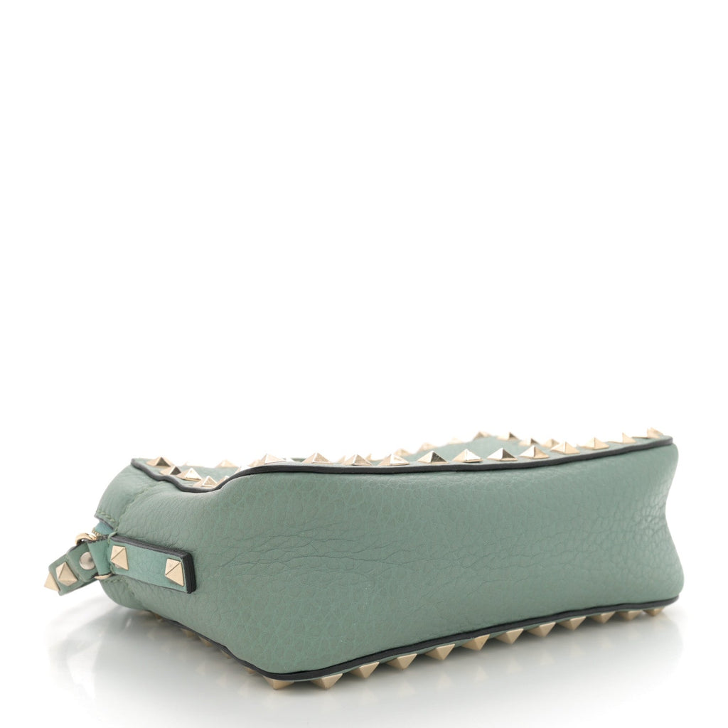 Pebbled Calfskin Rockstud Camera Crossbody Bag Green
