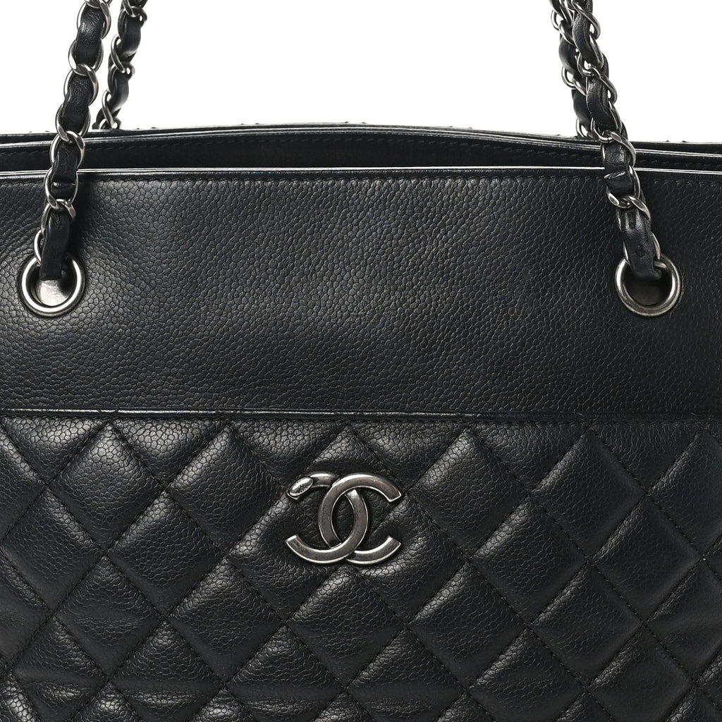 Caviar Quilted Urban Companion Shopping Tote Black