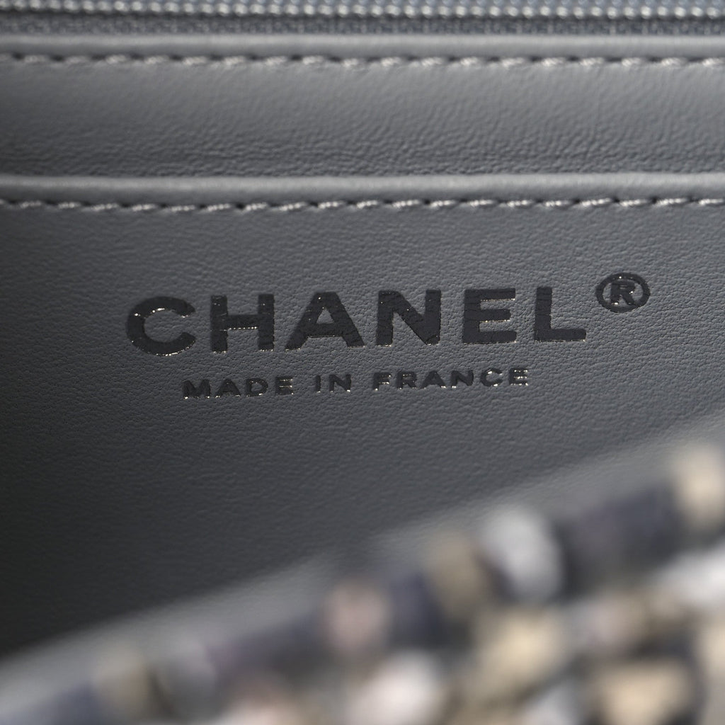 Tweed Quilted Mini Side Pearl Flap Bag Grey