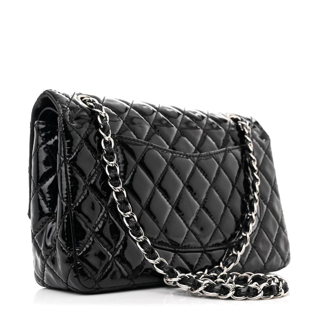 Patent Quilted Medium Double Flap Black