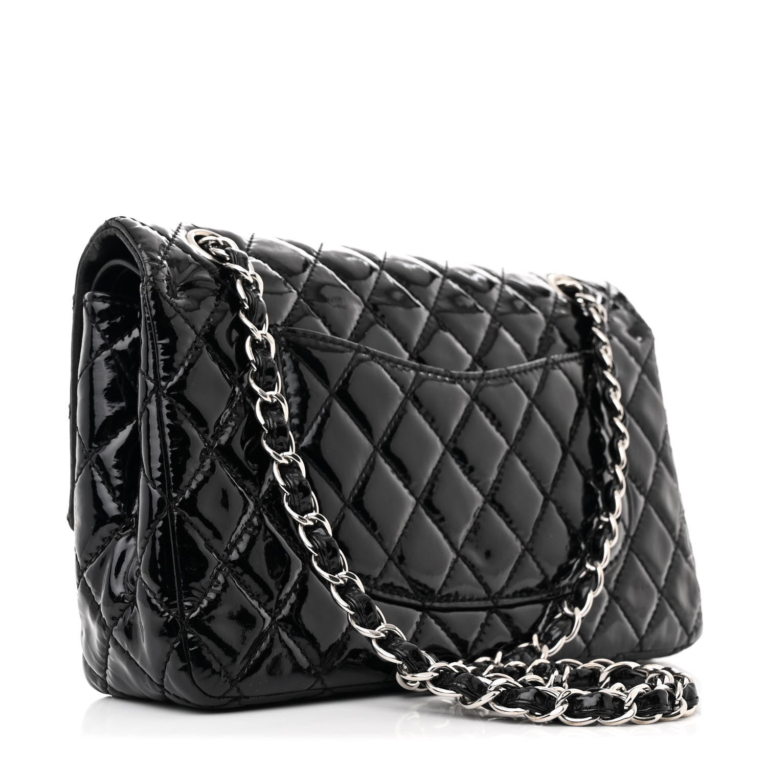 Patent Quilted Medium Double Flap Black