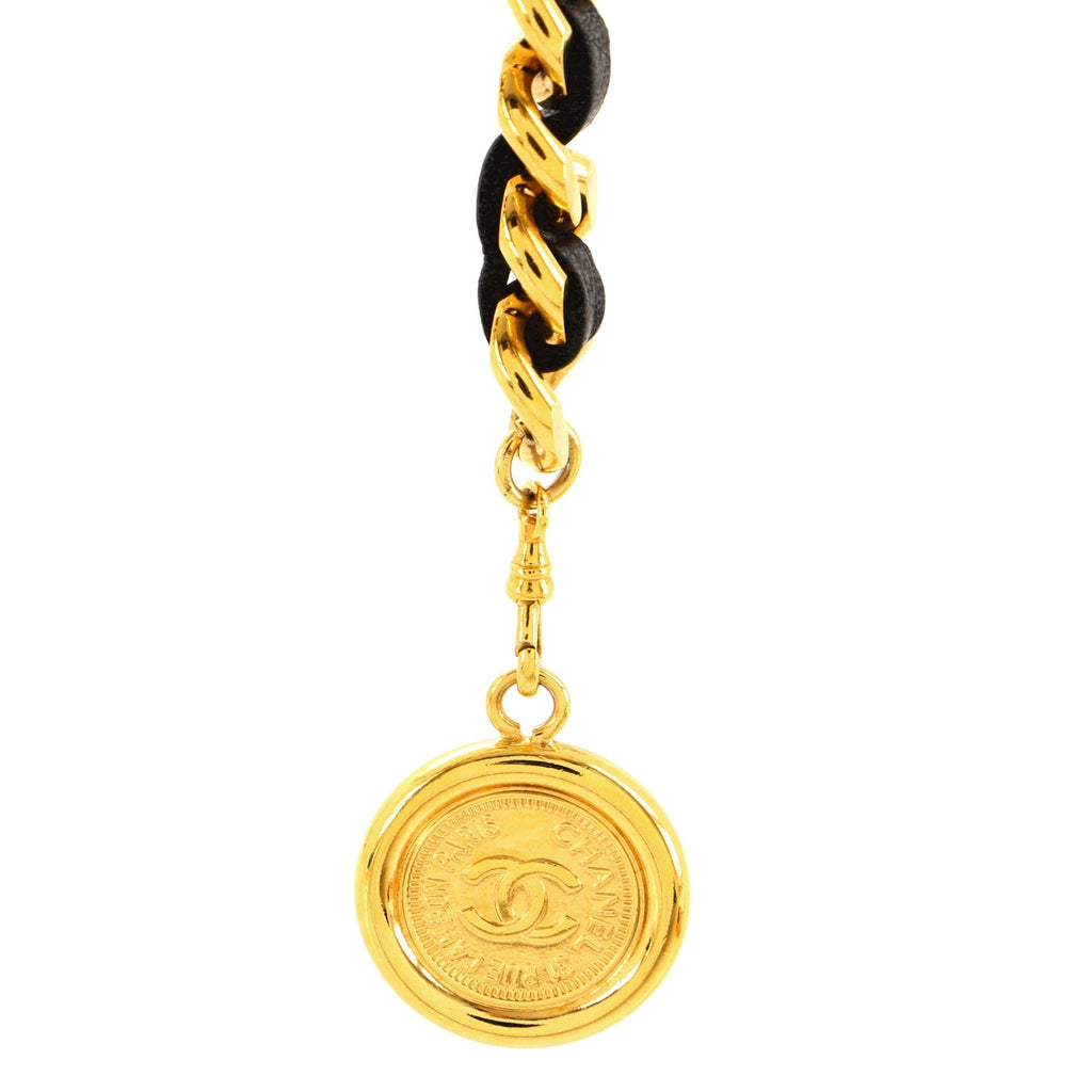 Vintage Medallion Chain Belt Metal and Leather 80