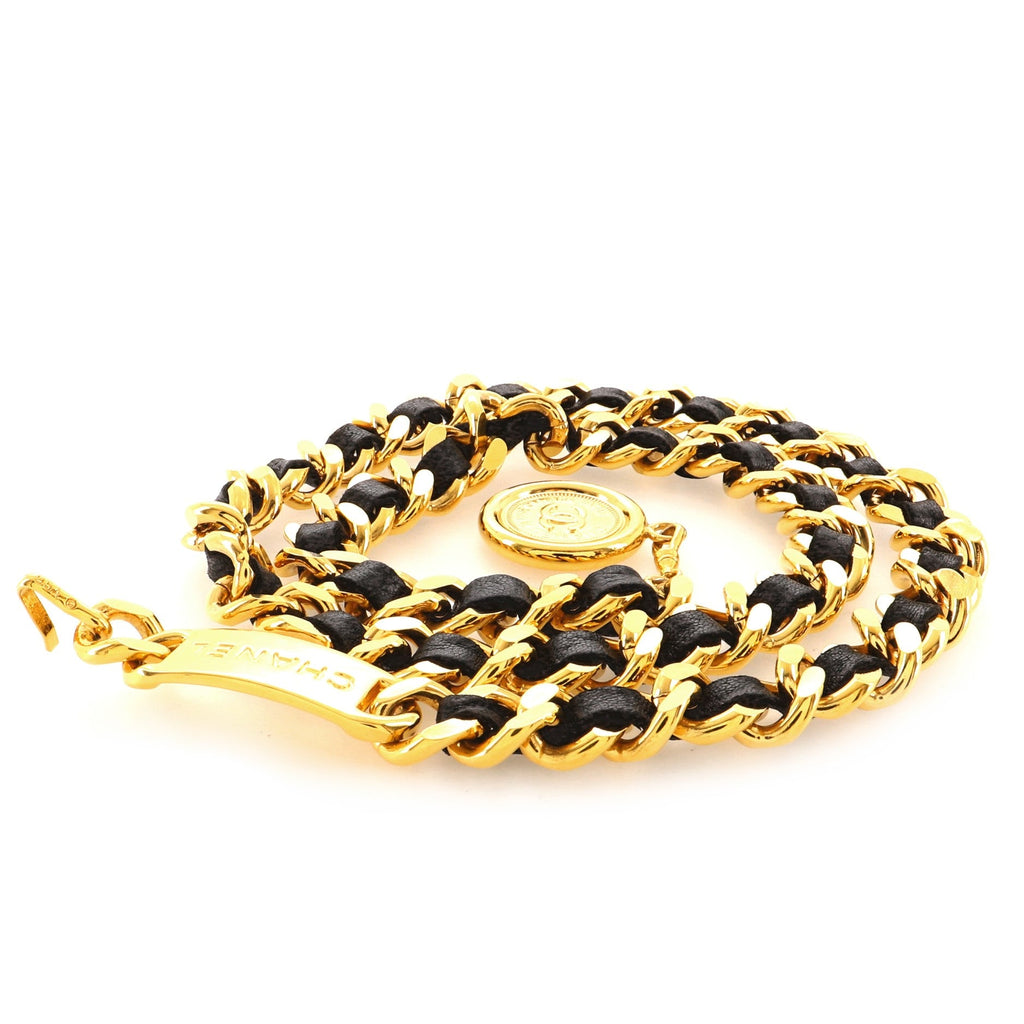 Vintage Medallion Chain Belt Metal and Leather 80