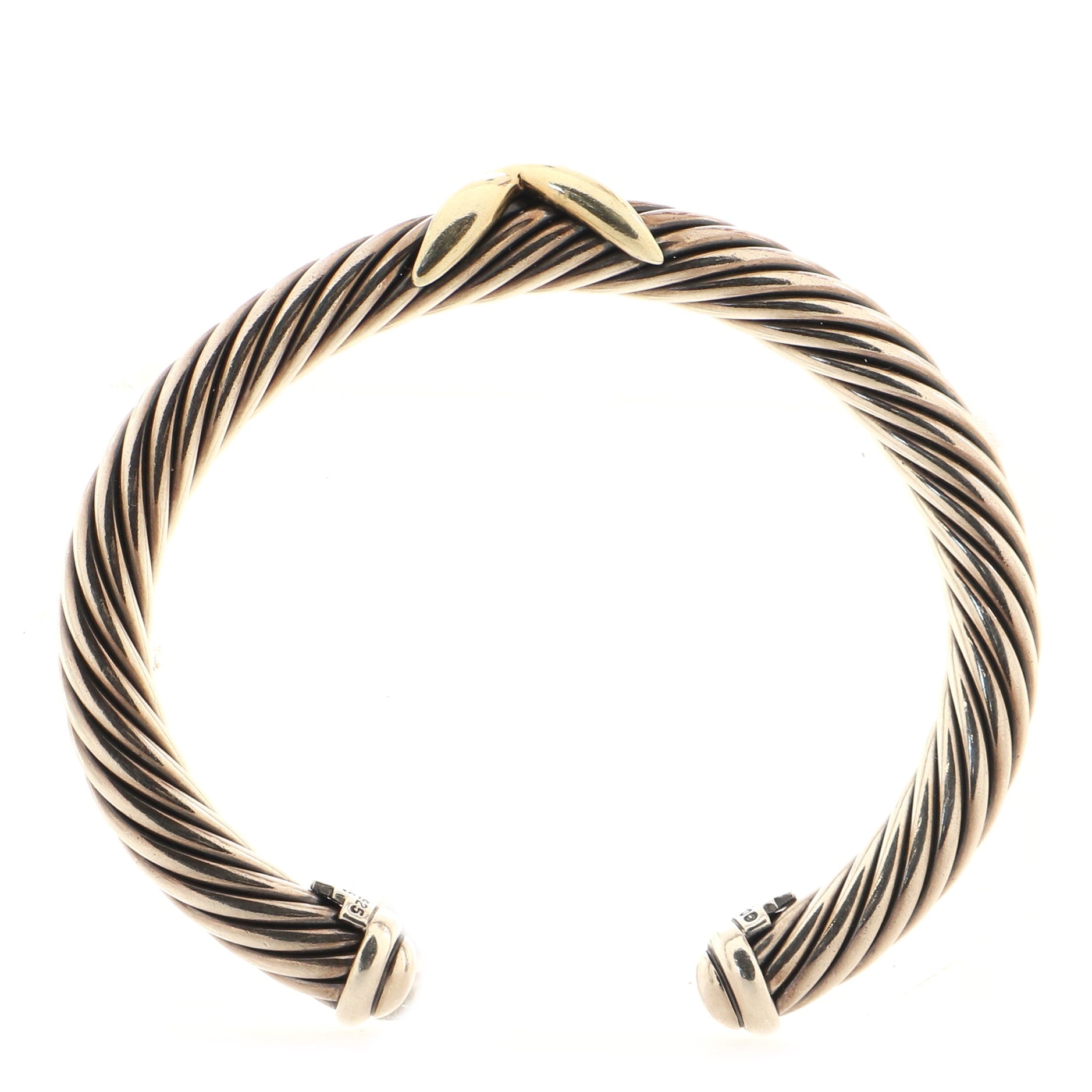 X Cable Bracelet Sterling Silver with 14K Yellow Gold 7mm