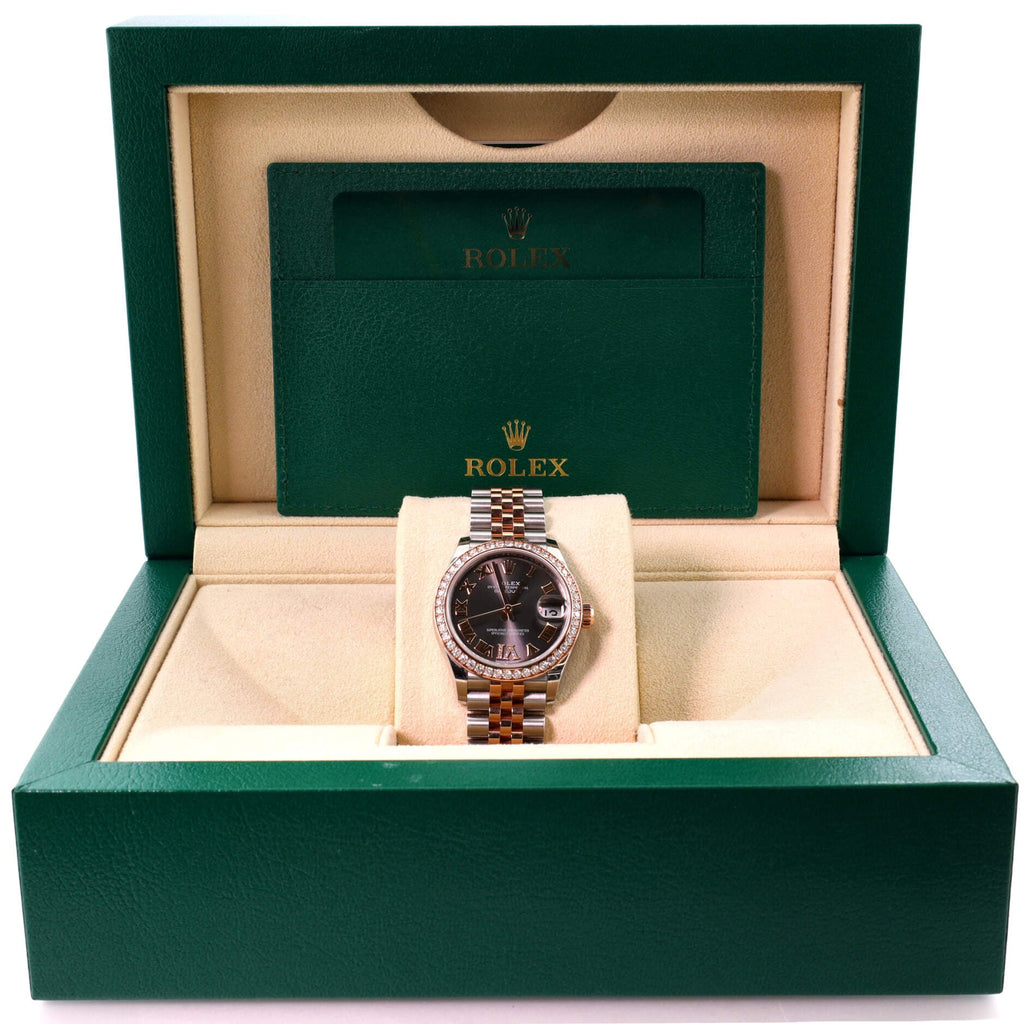 Oyster Perpetual Datejust Automatic Watch Stainless Steel and Rose Gold with Diamond Bezel and VI Numeral 31