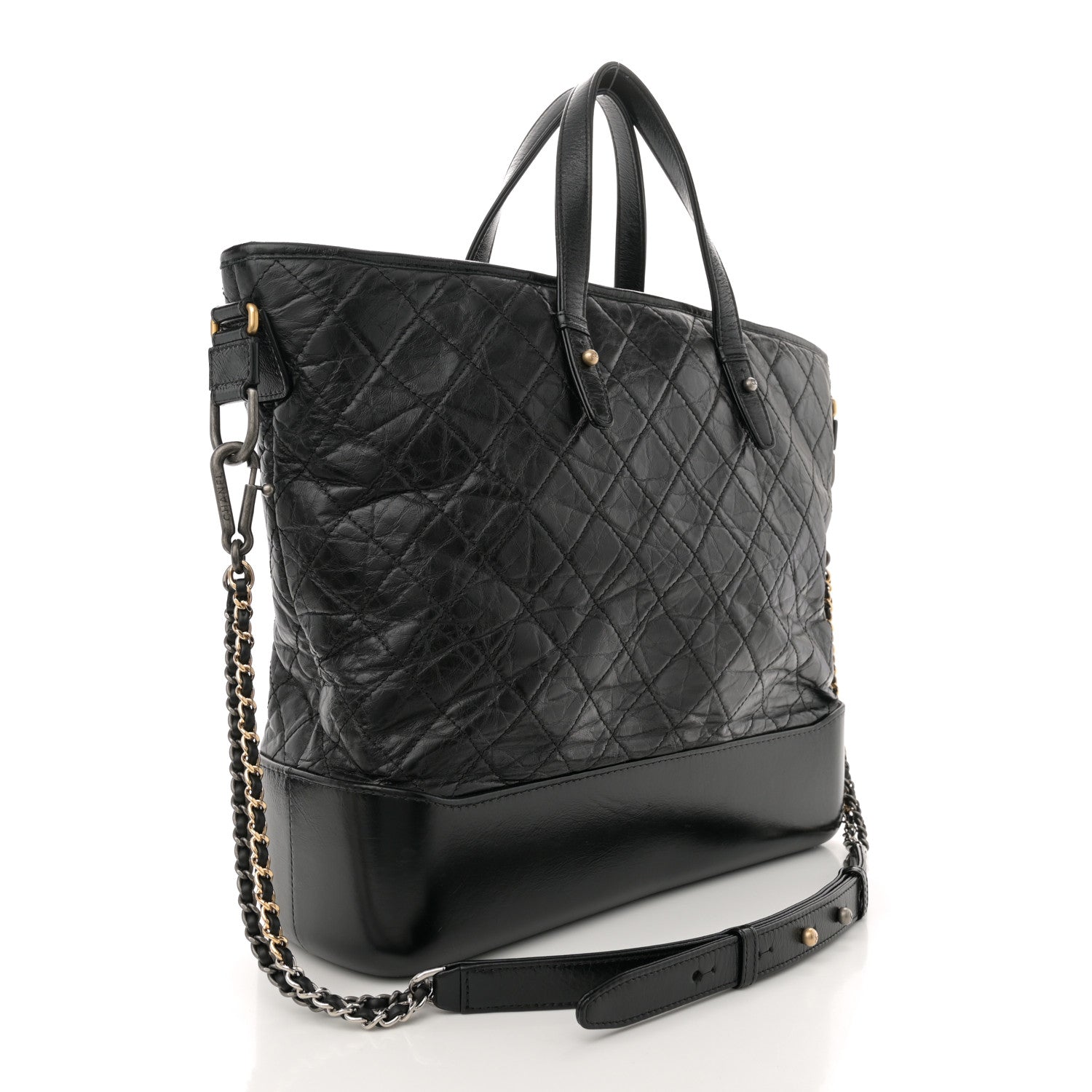 Aged Calfskin Quilted Large Gabrielle Shopping Tote Black
