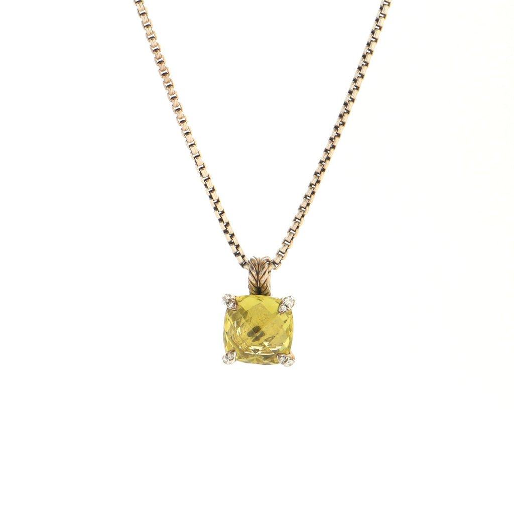 Chatelaine Pendant Necklace Sterling Silver with Prasiolite and Diamonds 11mm