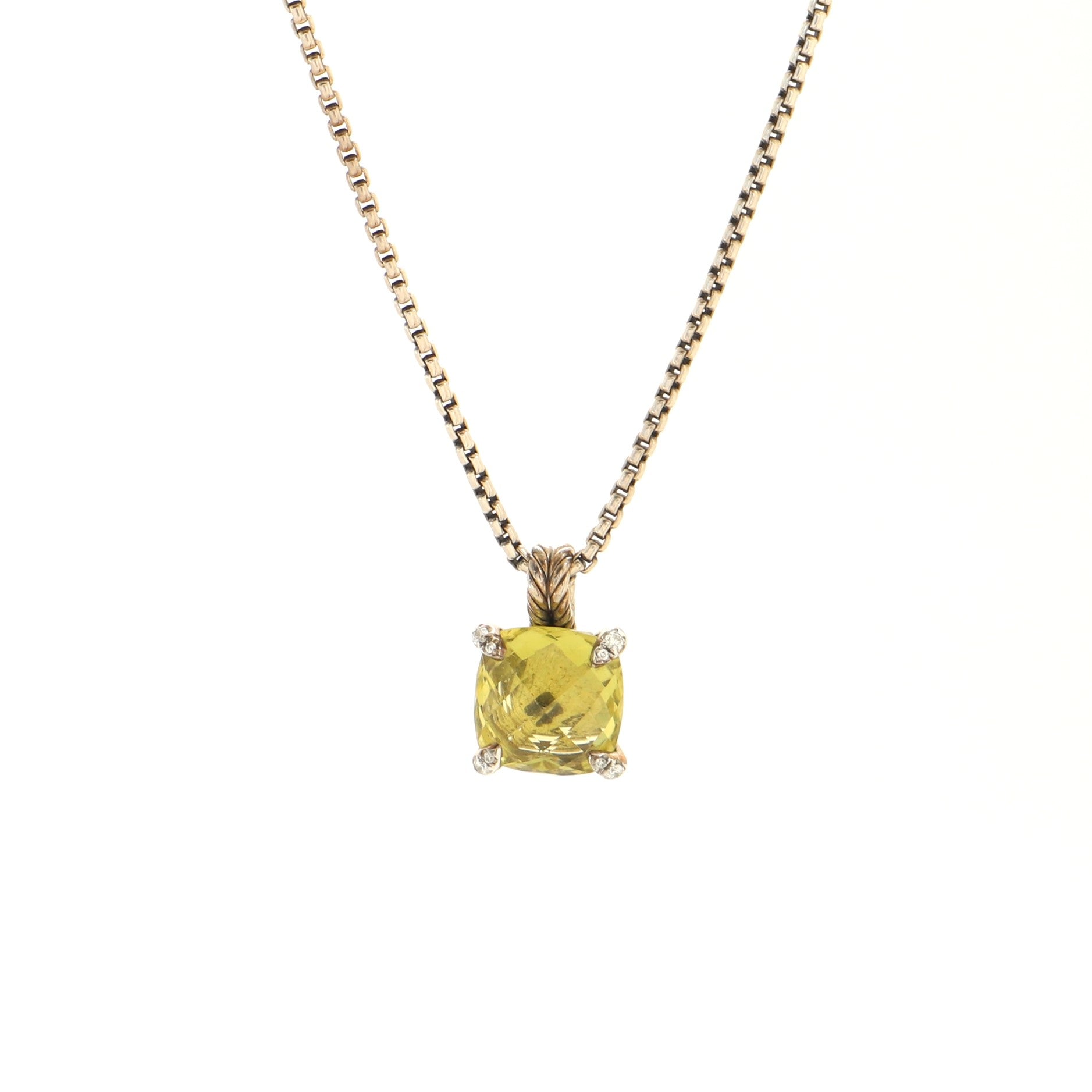 Chatelaine Pendant Necklace Sterling Silver with Prasiolite and Diamonds 11mm