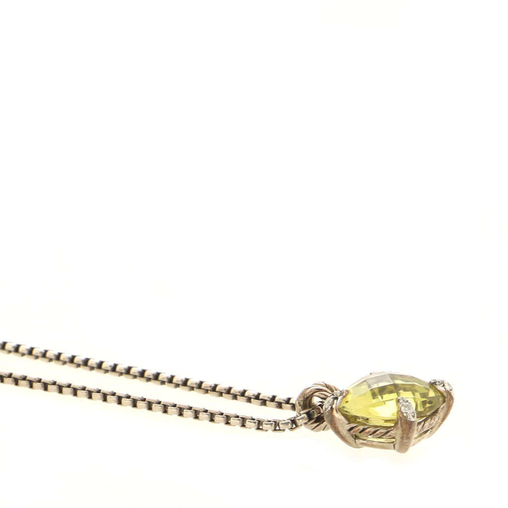 Chatelaine Pendant Necklace Sterling Silver with Prasiolite and Diamonds 11mm