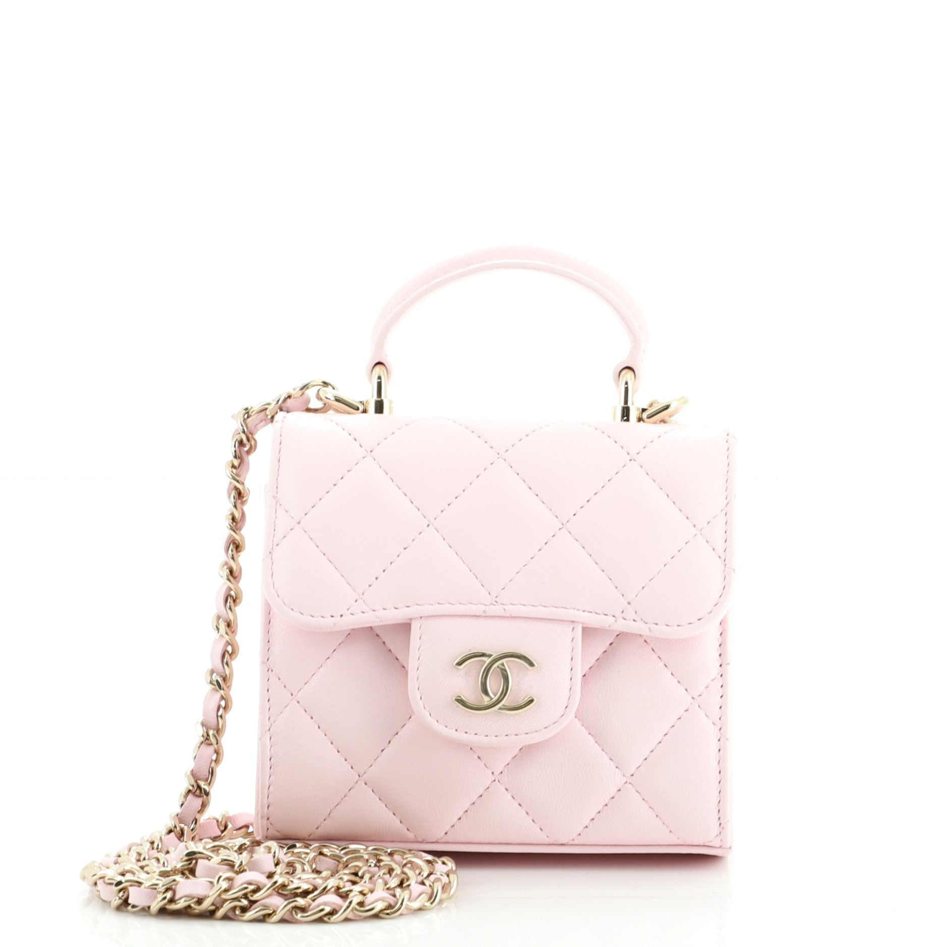 Square Classic Flap Top Handle Clutch with Chain Quilted Lambskin