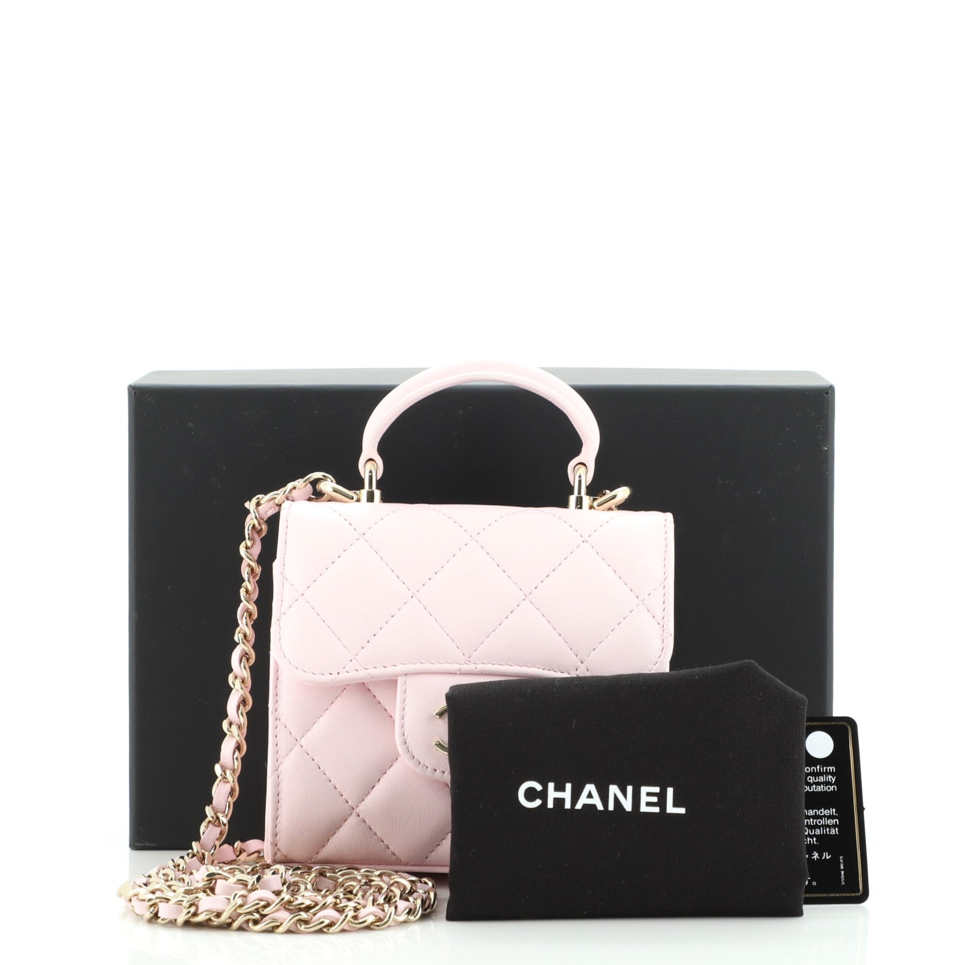 Square Classic Flap Top Handle Clutch with Chain Quilted Lambskin