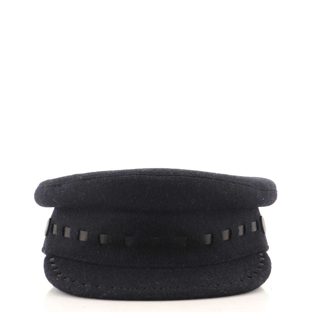 Deauville Newsboy Cap Cashmere with Braided Leather XXL