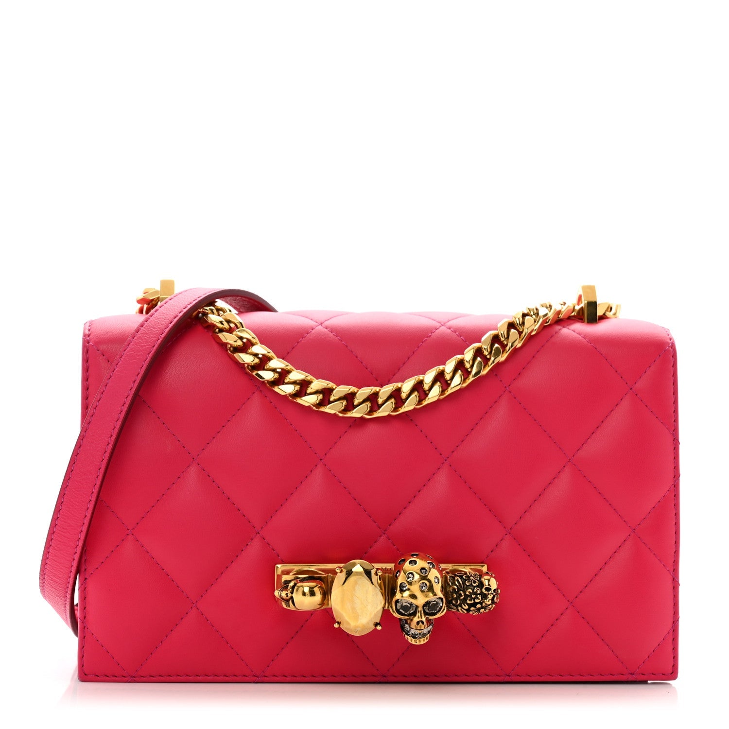 Lambskin Quilted Knuckle Shoulder Bag Fuchsia