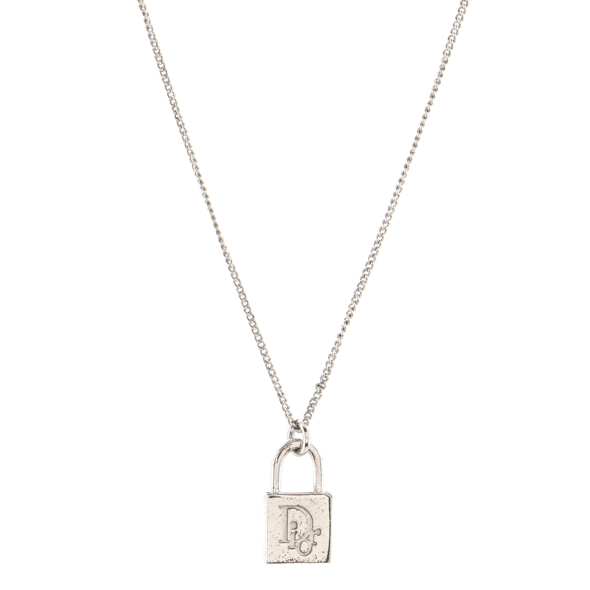 Vintage Logo Lock Pendant Necklace Metal