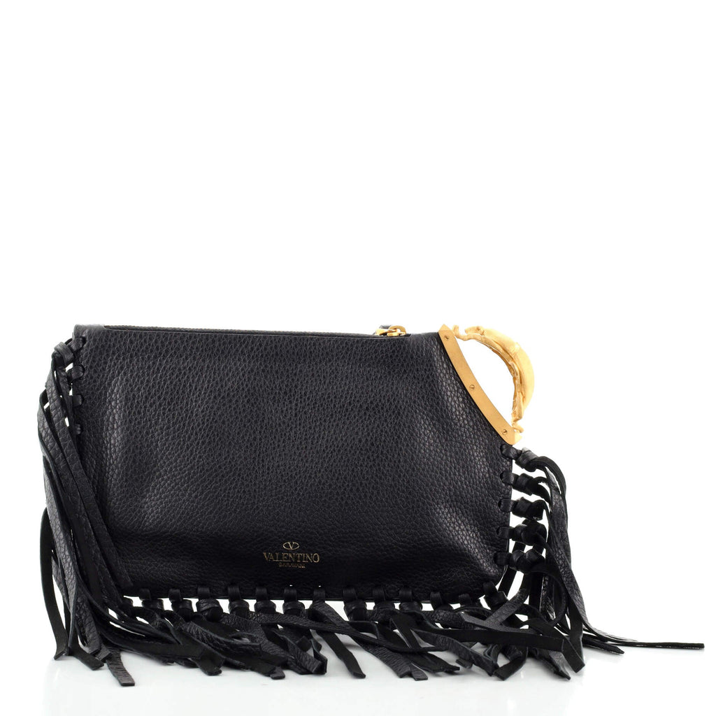 C-Rockee Handle Fringe Clutch Leather Small