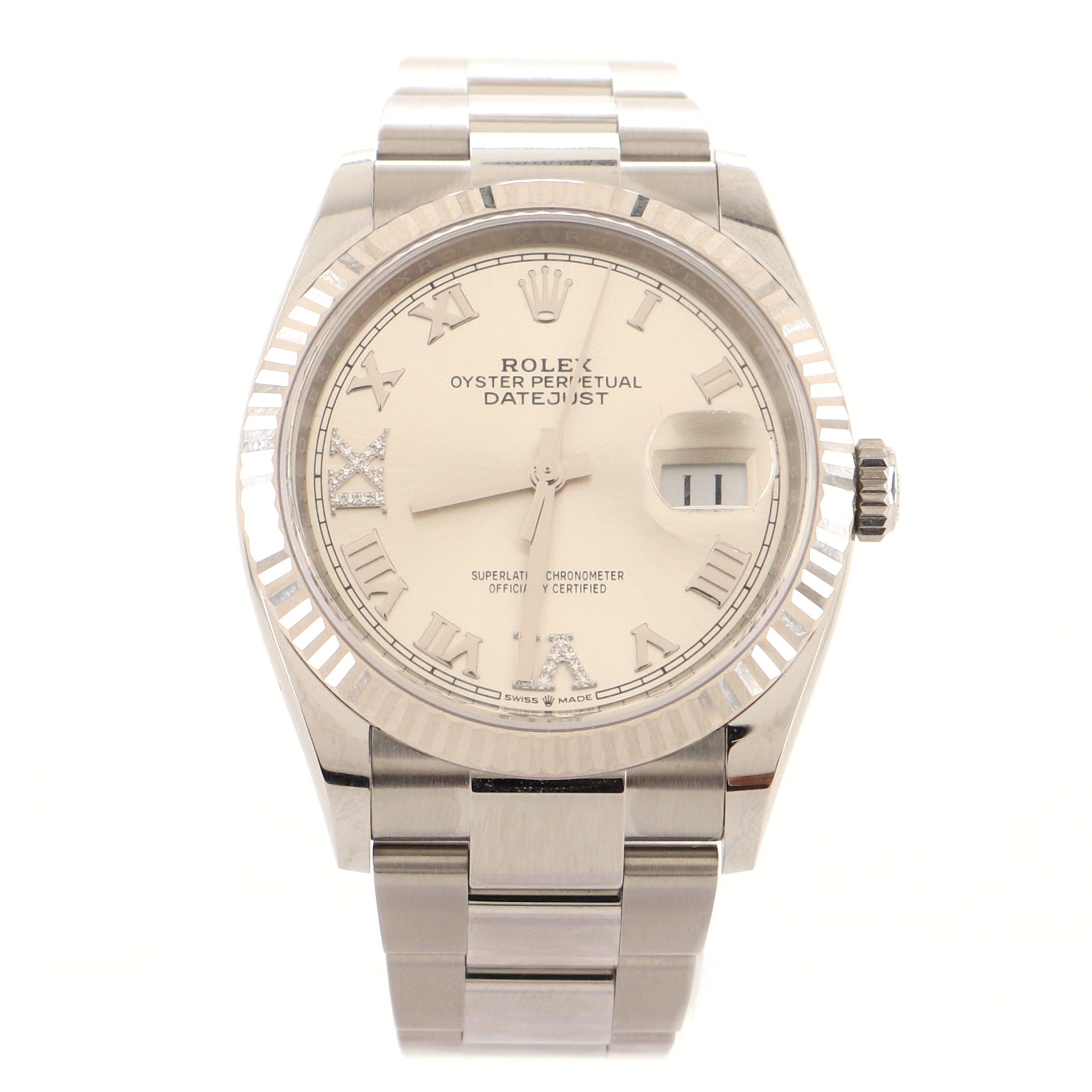 Oyster Perpetual Datejust Automatic Watch Stainless Steel and White Gold with Diamond VI and IX Numerals 36