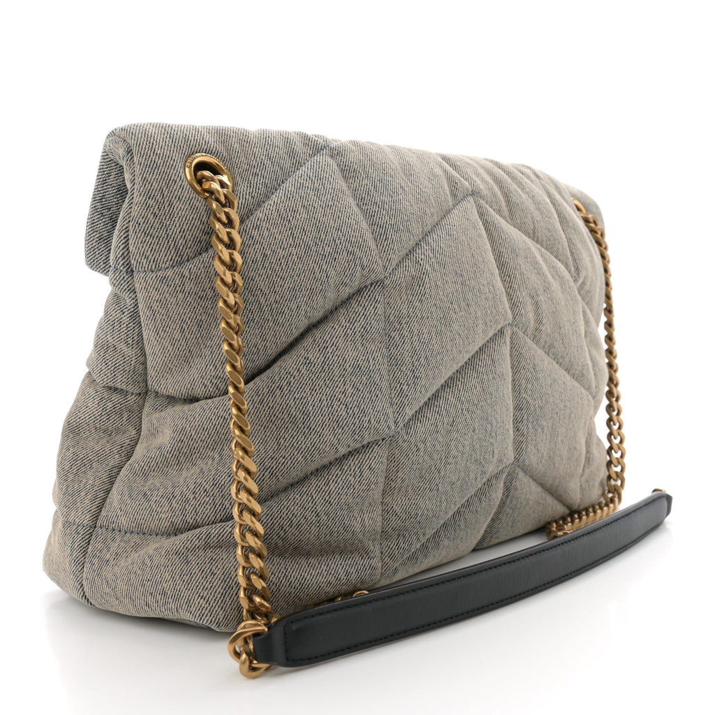 Denim Quilted Medium Loulou Puffer Monogram Chain Satchel Azur