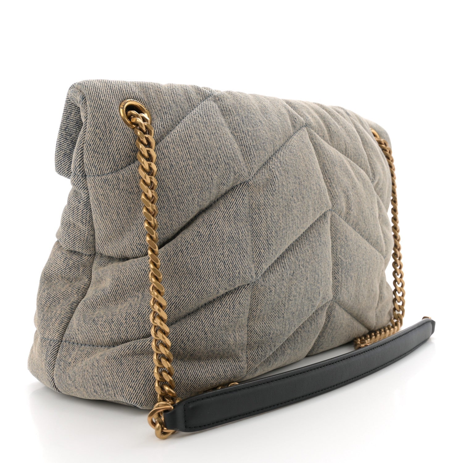 Denim Quilted Medium Loulou Puffer Monogram Chain Satchel Azur