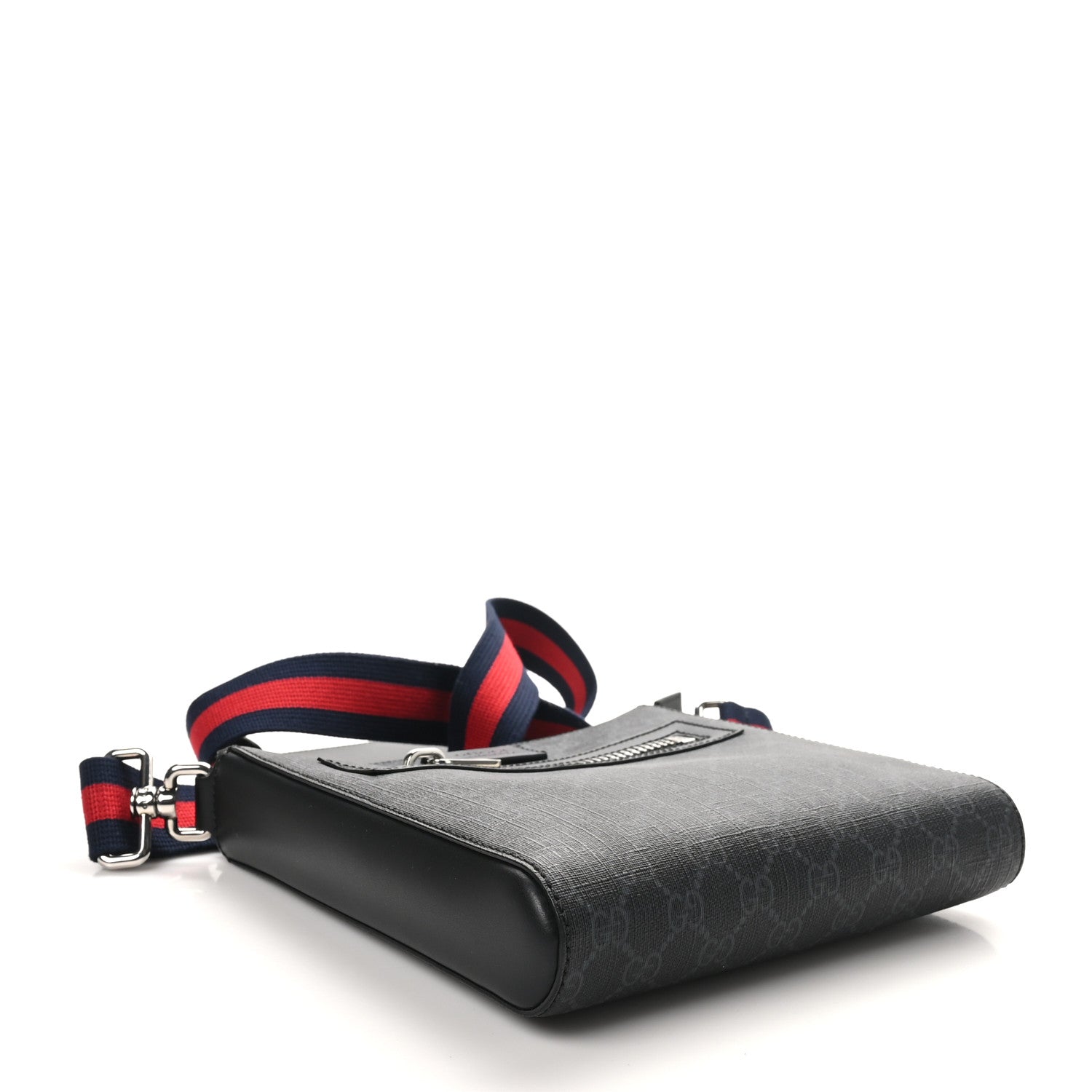 GG Supreme Monogram Web Small Flat Messenger Bag Black Grey