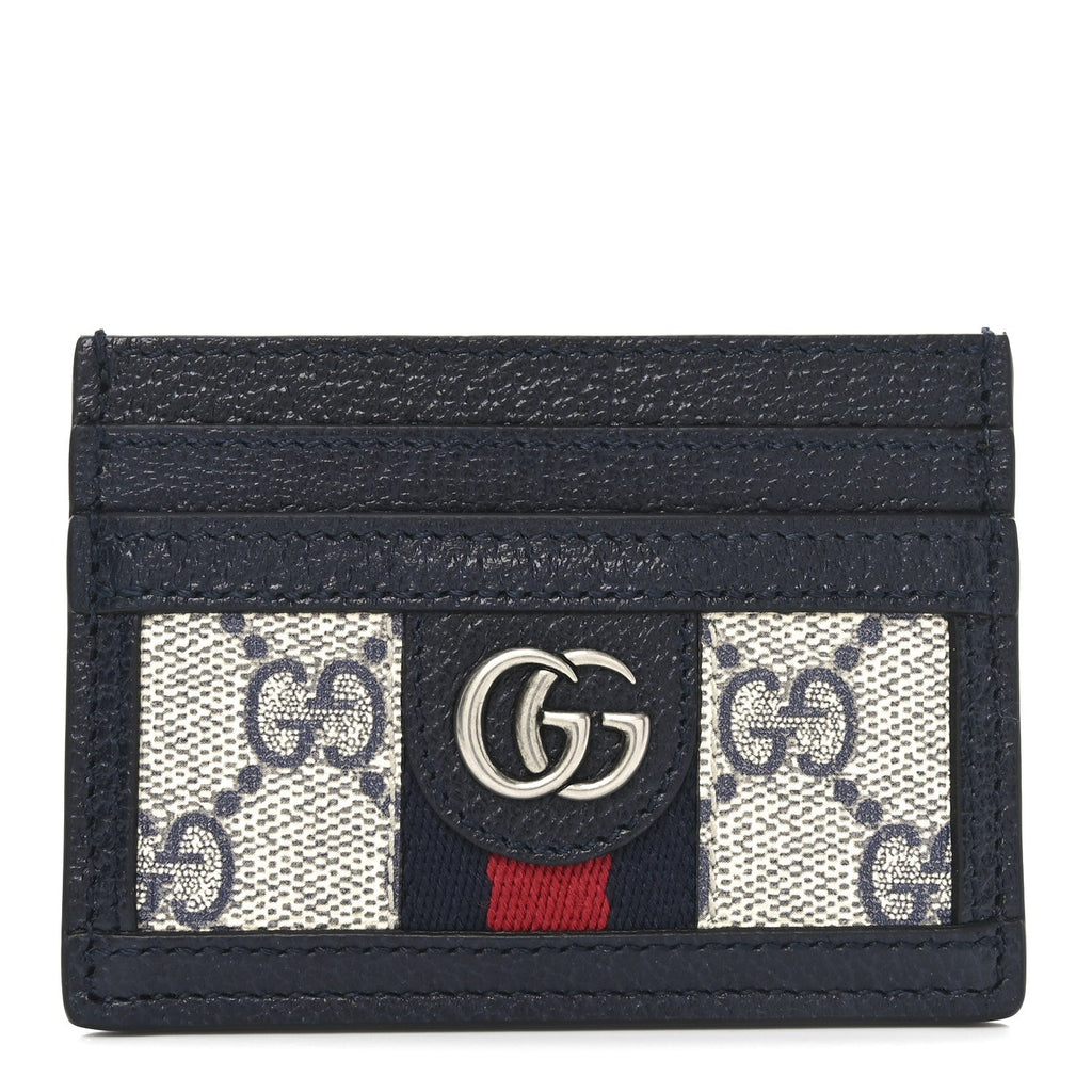 GG Supreme Monogram Textured Dollar Calfskin Web Ophidia  Holder Beige Blue