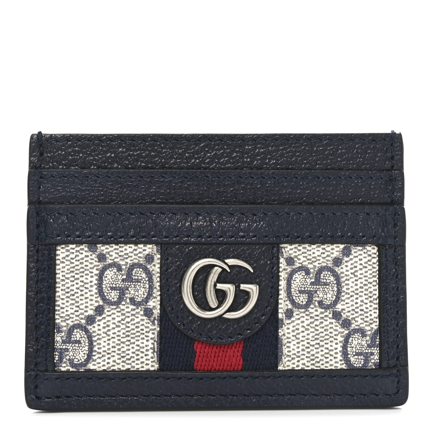 GG Supreme Monogram Textured Dollar Calfskin Web Ophidia  Holder Beige Blue