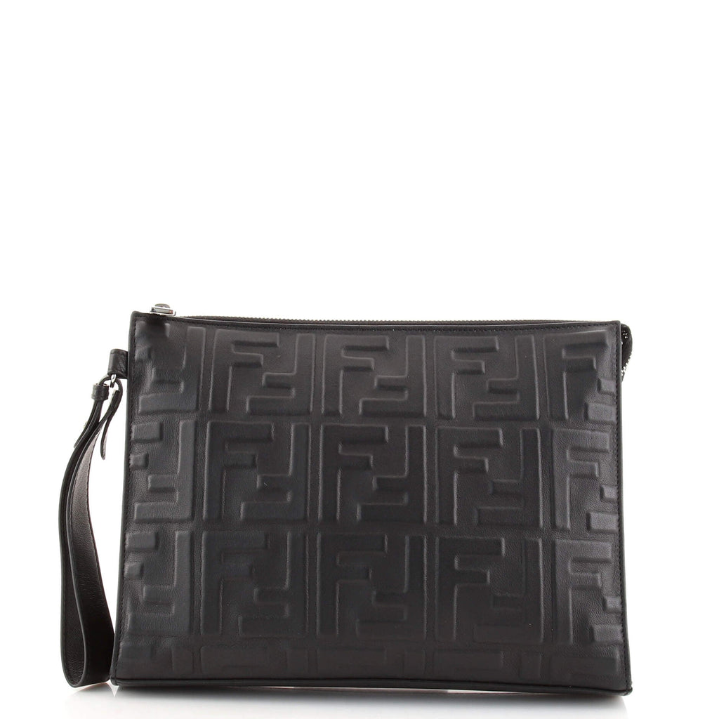Wristlet Clutch Zucca Embossed Leather Medium