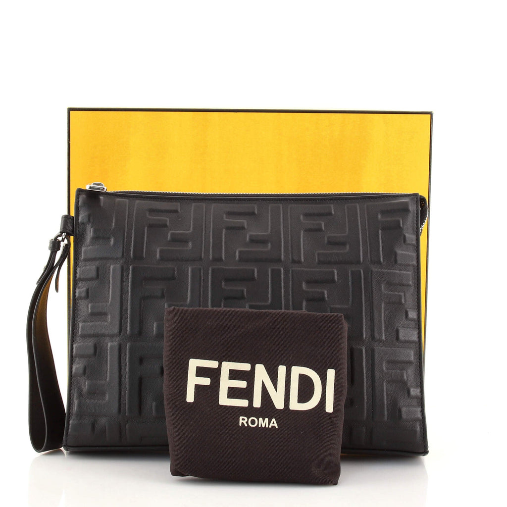 Wristlet Clutch Zucca Embossed Leather Medium