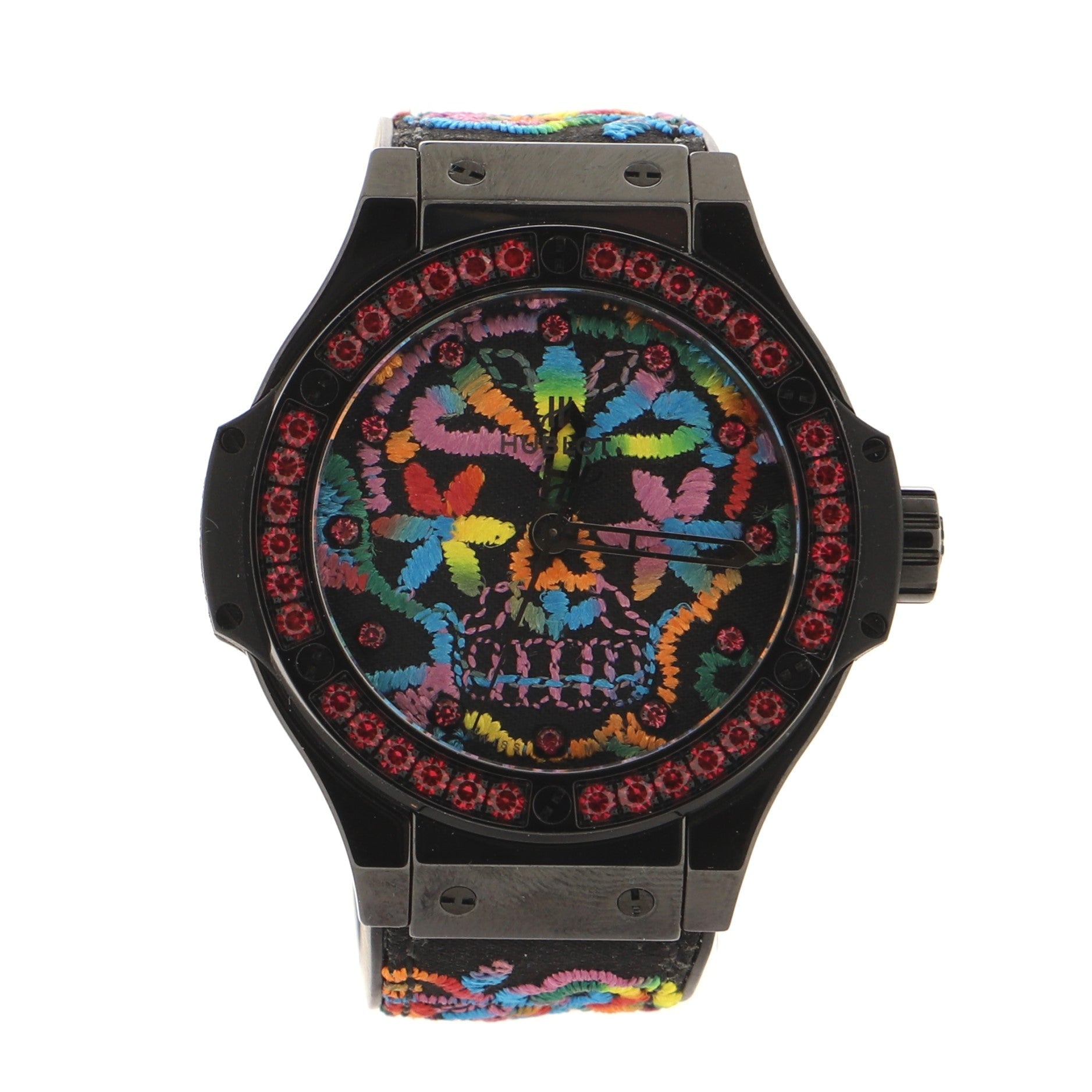 Big Bang Broderie Sugar Skull Automatic Watch Ceramic and Rubber with Pink Sapphire Bezel 41