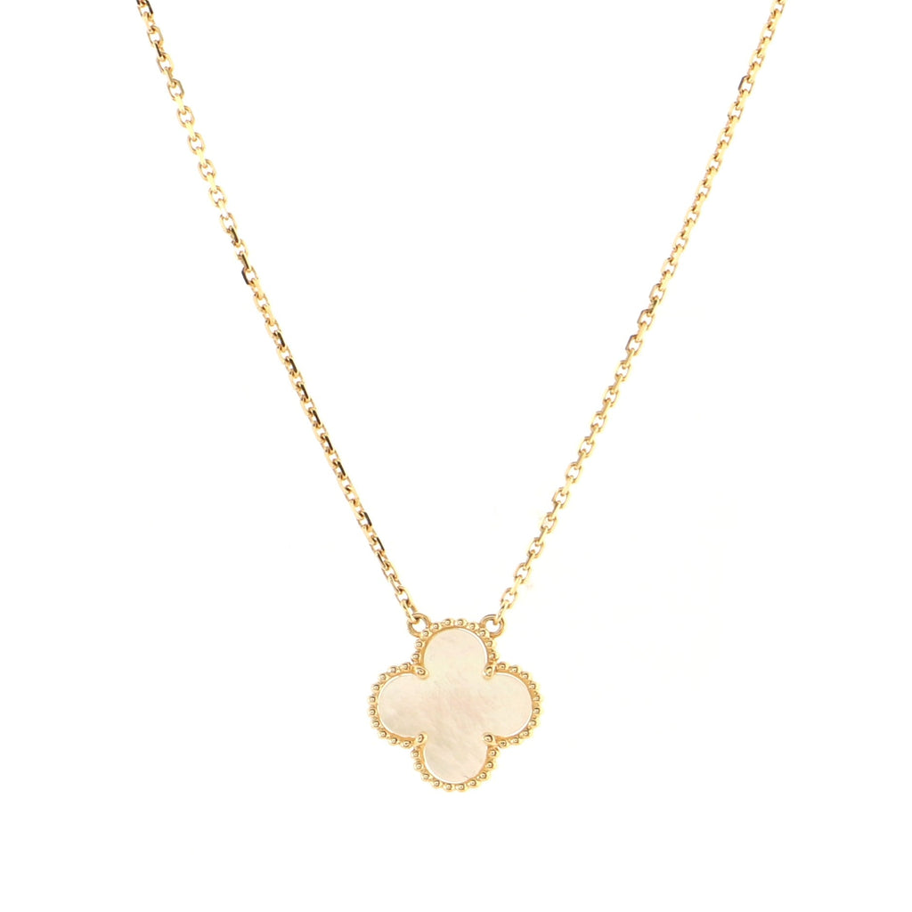 Vintage Alhambra Pendant Necklace 18K Yellow Gold and Mother of Pearl