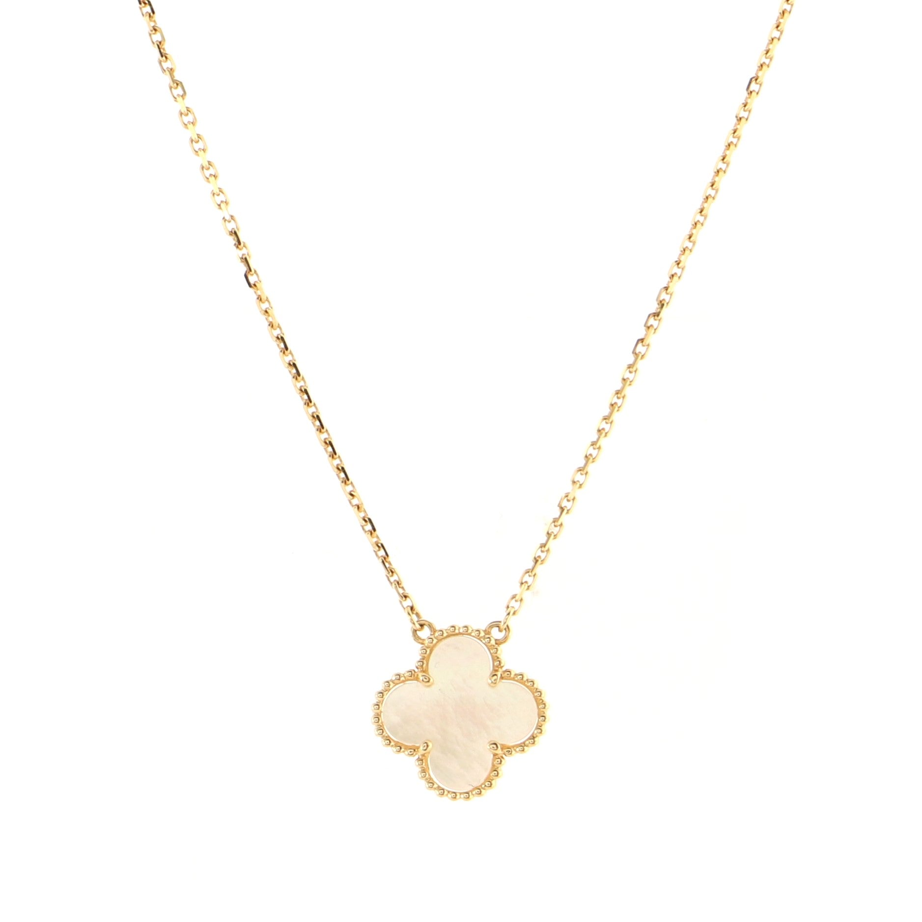 Vintage Alhambra Pendant Necklace 18K Yellow Gold and Mother of Pearl