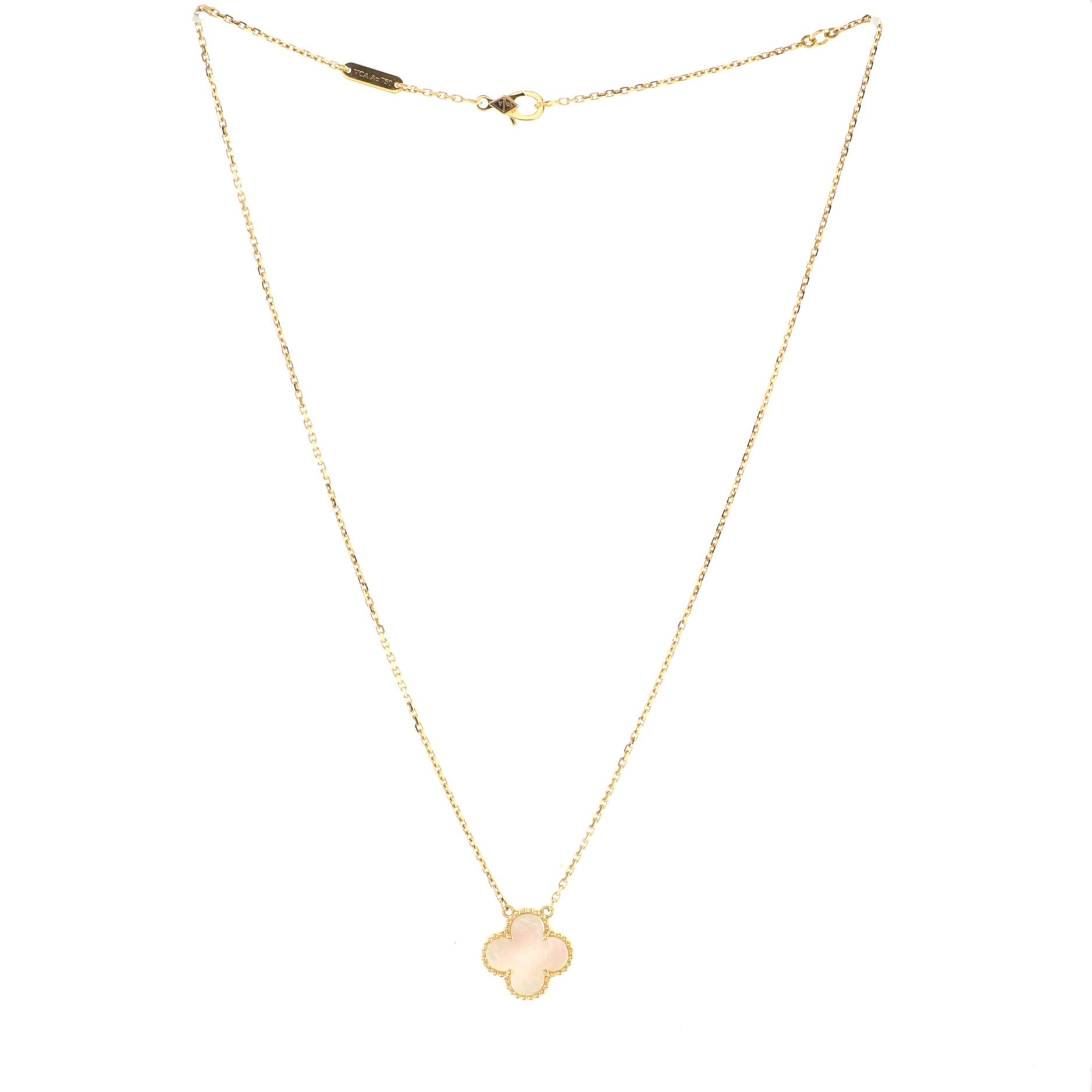 Vintage Alhambra Pendant Necklace 18K Yellow Gold and Mother of Pearl