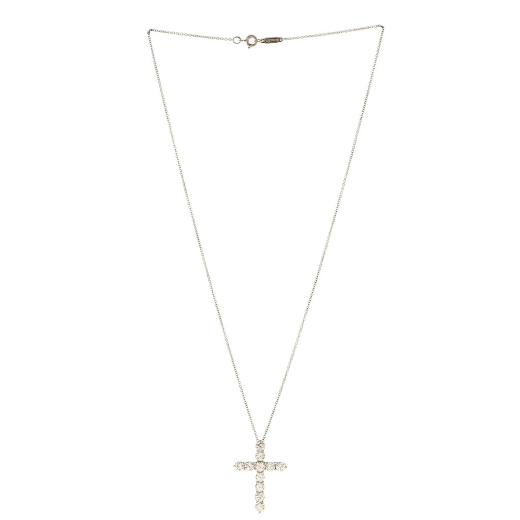 Cross Pendant Necklace Platinum and Diamonds Large