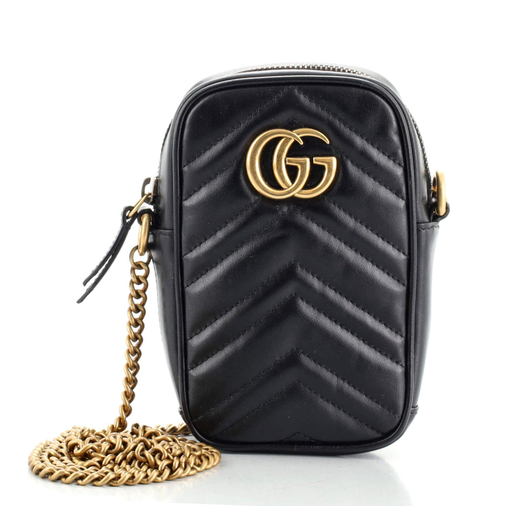 GG Marmont Vertical Phone Crossbody Bag Matelasse Leather Mini