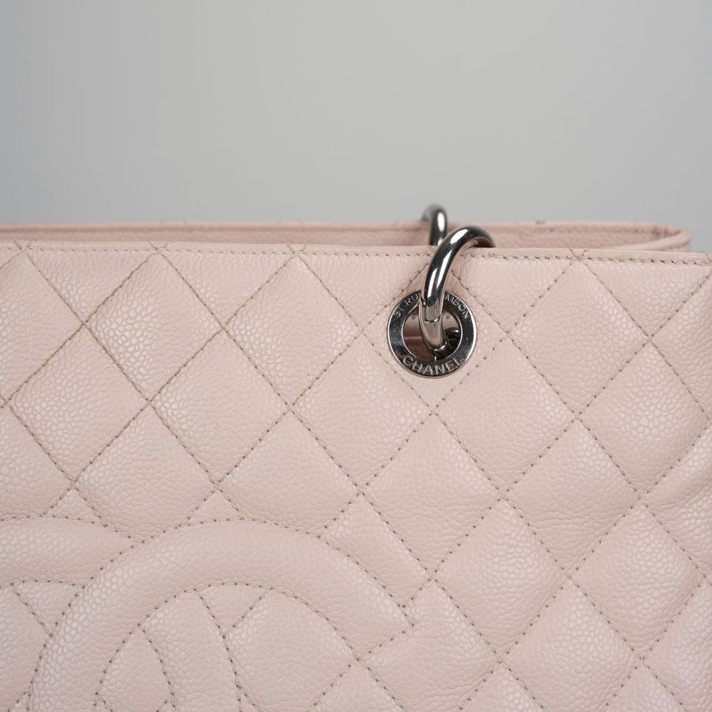 Chanel cherry blossom pink Grand Shopping Tote GST Bag in Caviar Leather with Silver Hardware