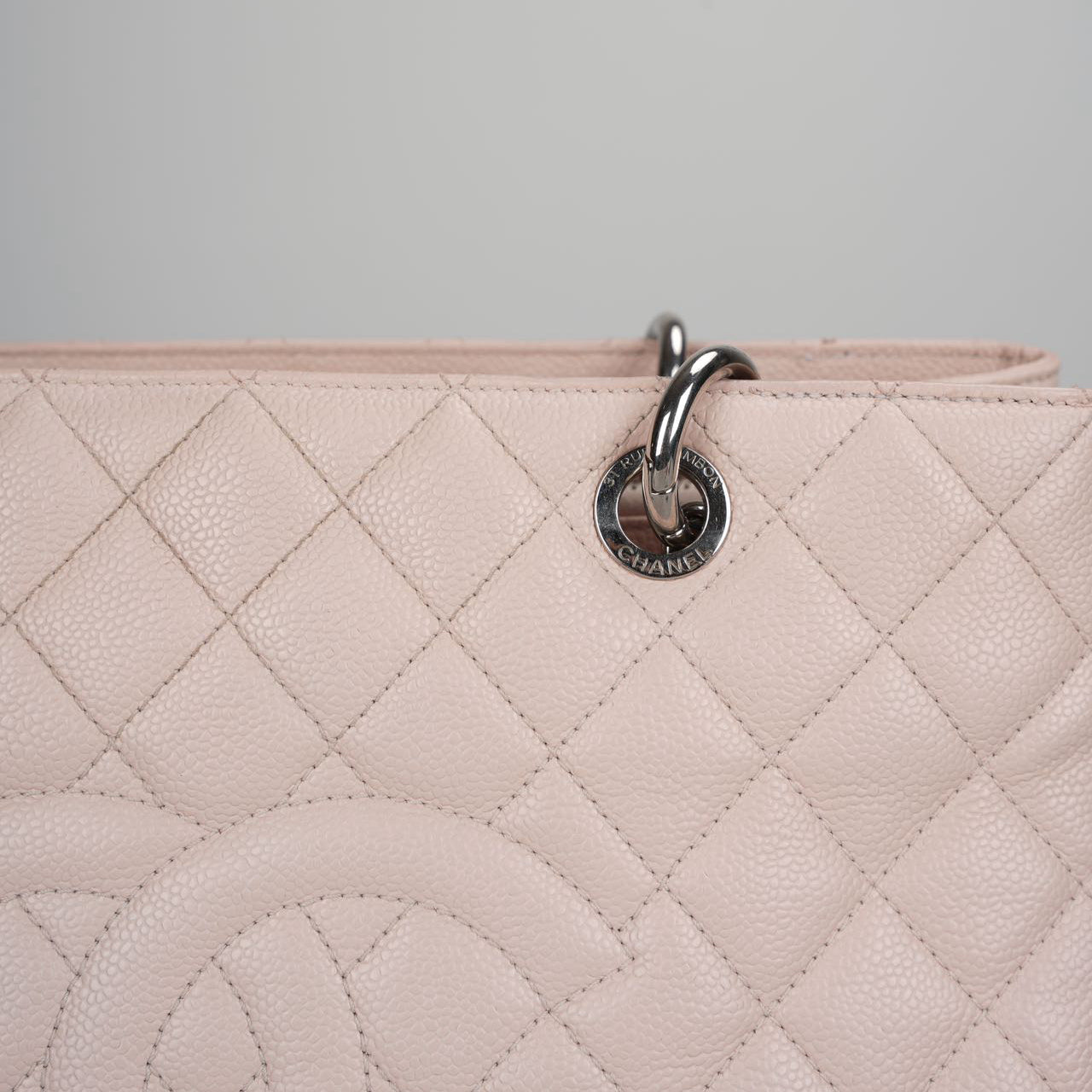 Chanel cherry blossom pink Grand Shopping Tote GST Bag in Caviar Leather with Silver Hardware