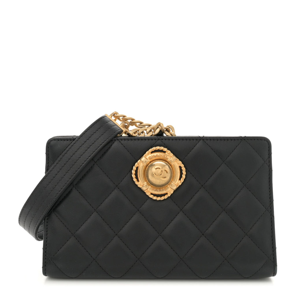 Lambskin Quilted Evening By The Sea Clutch Black
