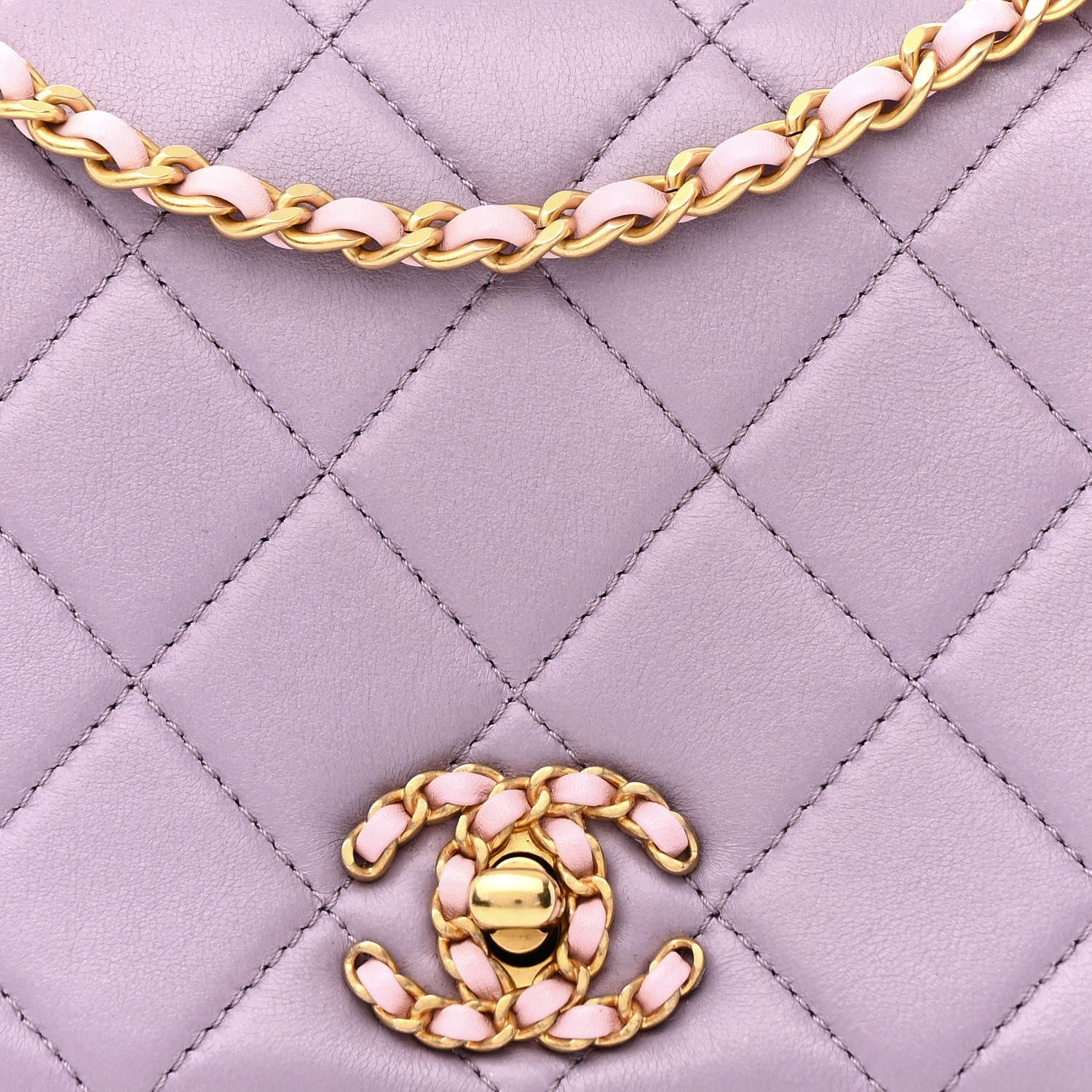 Lambskin Quilted Braided CC Small Flap Lilac