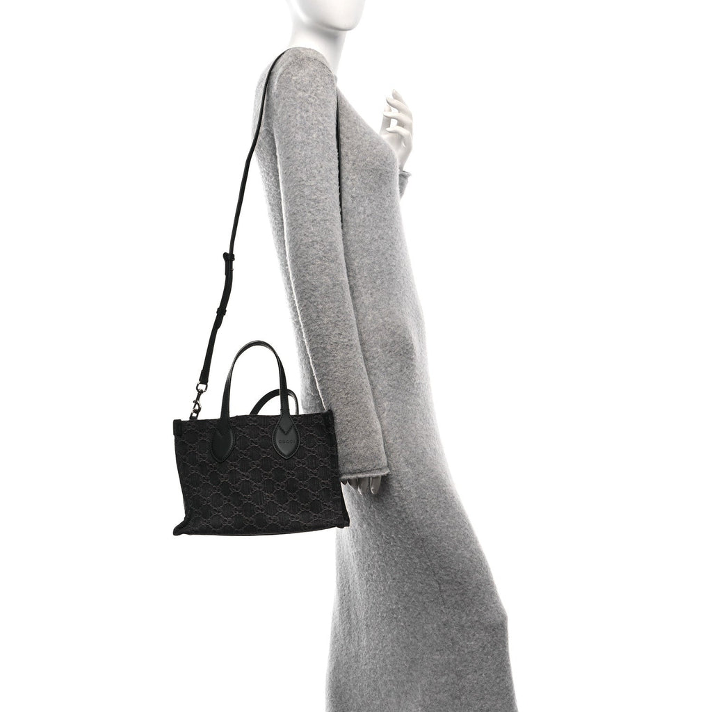 Denim Ophidia GG Monogram Tote Medium Black Grey