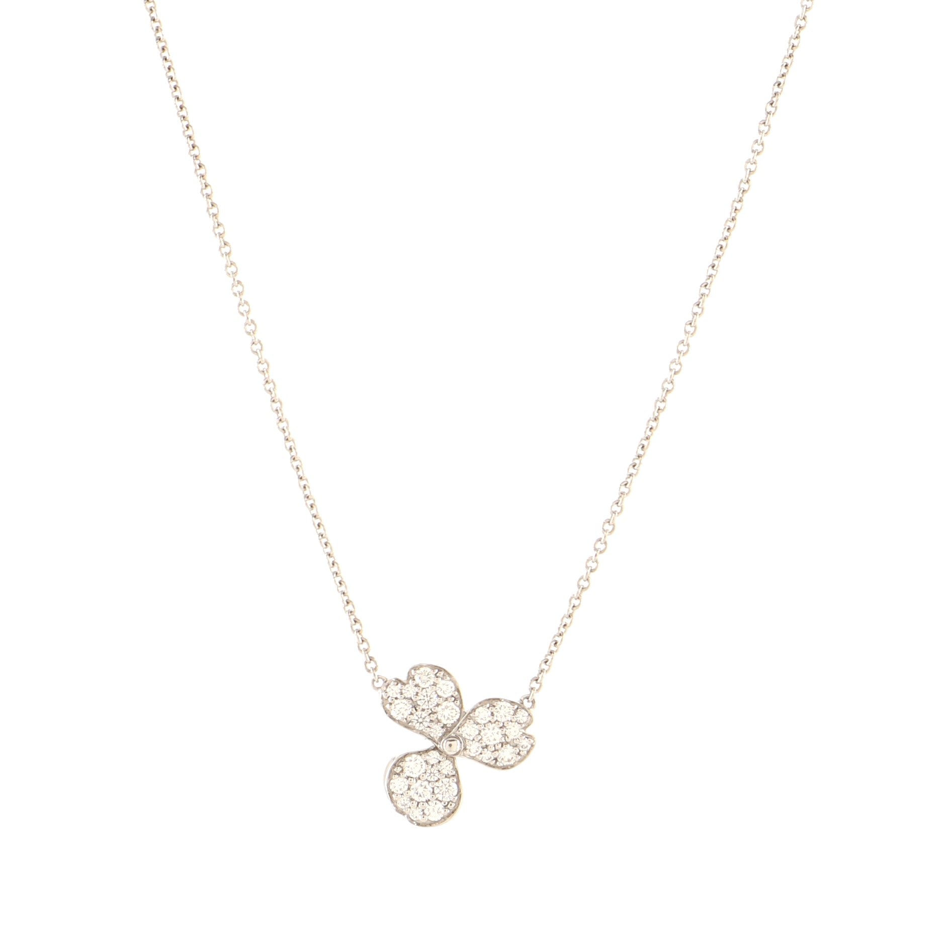 Paper Flowers Pendant Necklace Platinum with Pave Diamonds Small