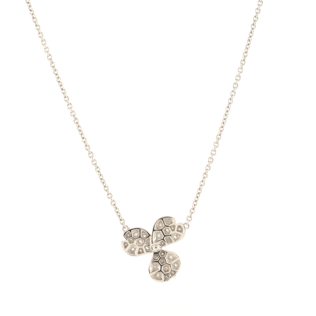 Paper Flowers Pendant Necklace Platinum with Pave Diamonds Small