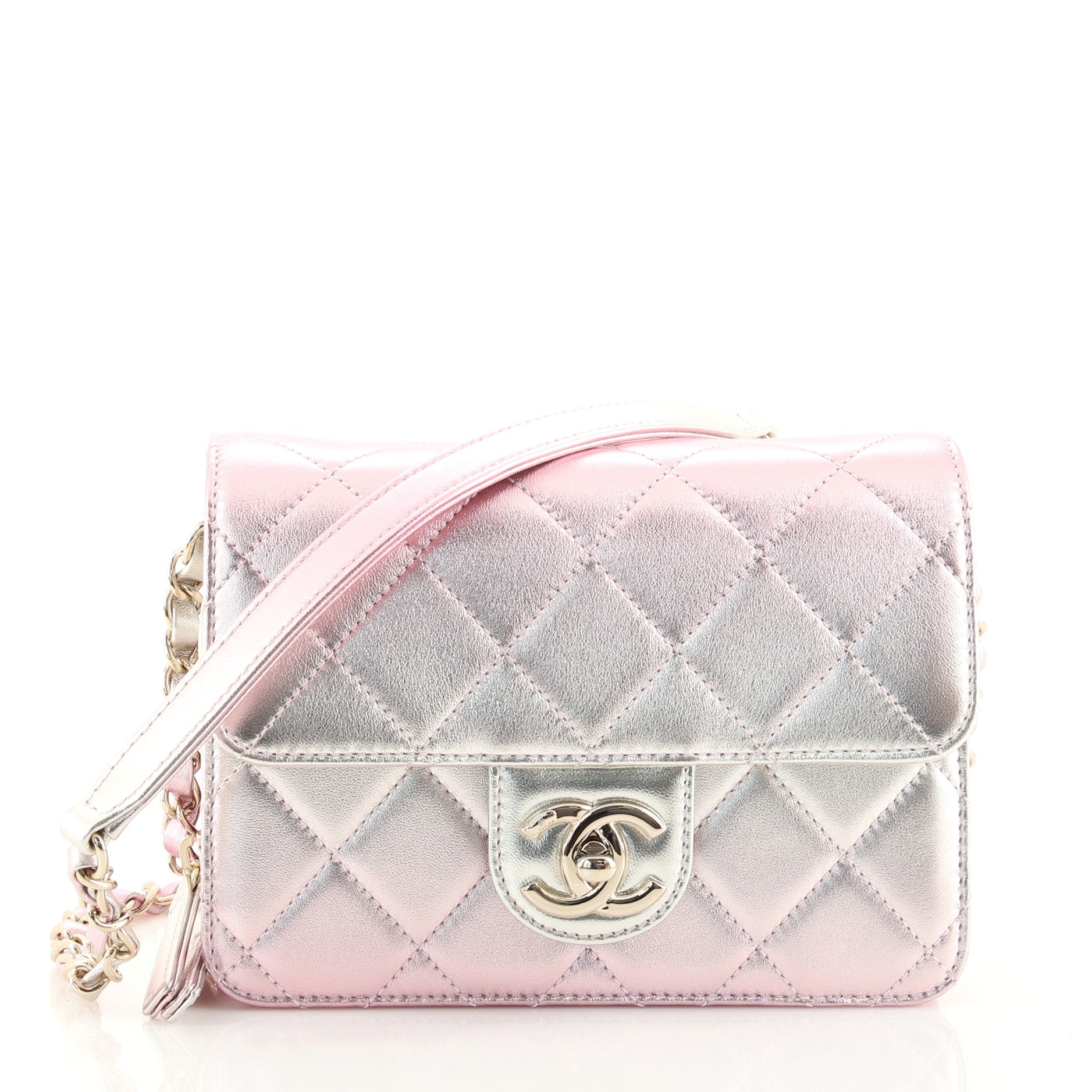 Like a Wallet Flap Bag Quilted Gradient Metallic Lambskin Mini