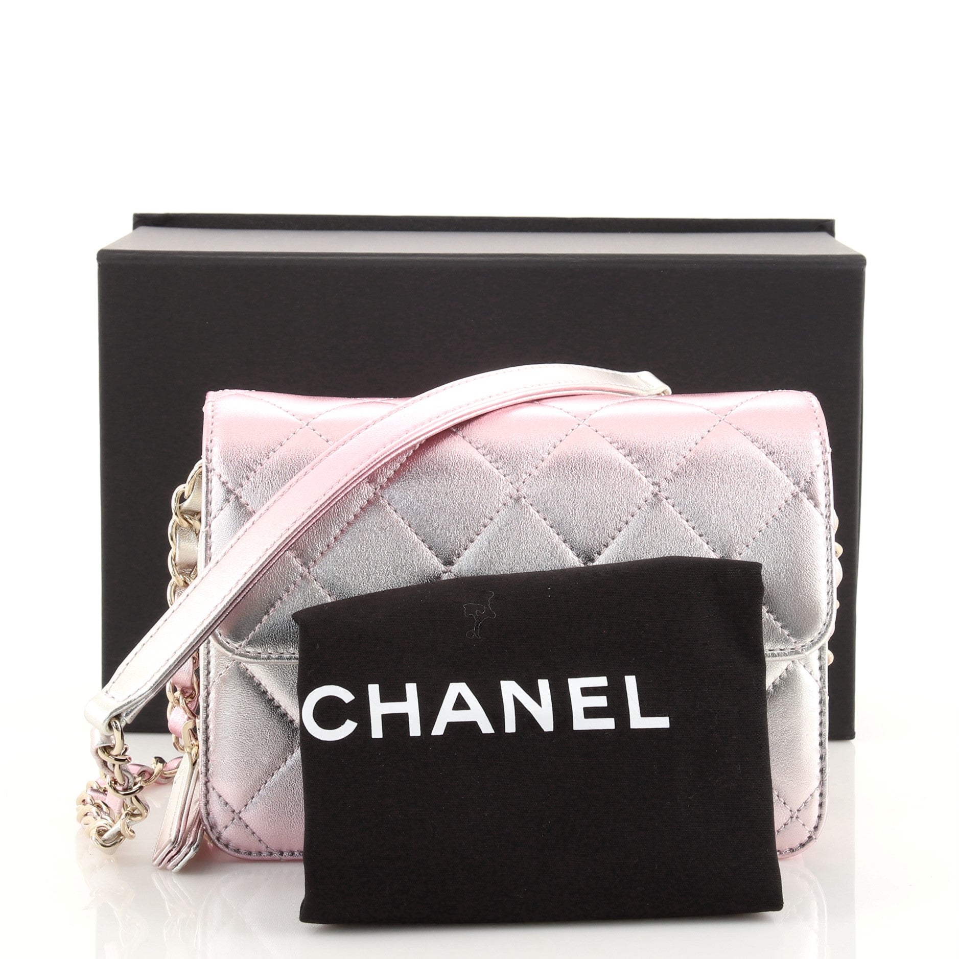 Like a Wallet Flap Bag Quilted Gradient Metallic Lambskin Mini